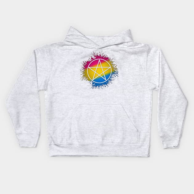 Paint Splatter Pansexual Pride Pentacle Symbol Kids Hoodie by LiveLoudGraphics